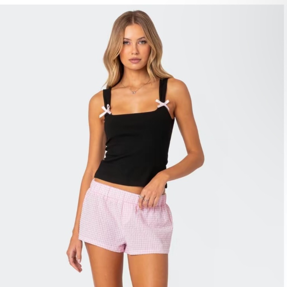 Edikted Black Tank Top with Pink Accents